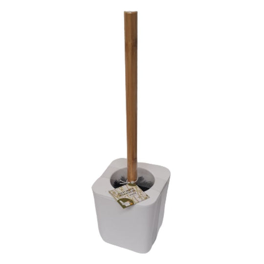 Toilet Brush Set with Bamboo Handle White
