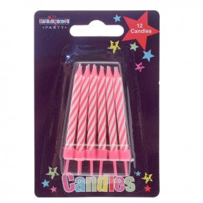 Birthday Party Candles Pink Stripe 12 Pack - Case of 6