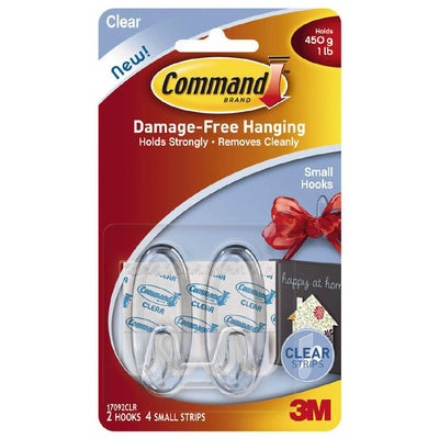 3M Command Small Clear Hooks with Clear Strips