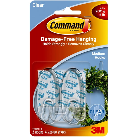 3M Command Medium Clear Hooks With Clear Strips
