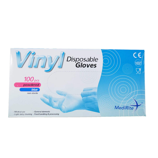 MediRite Viynl Powder Free Glove Blue Medium 100 Gloves