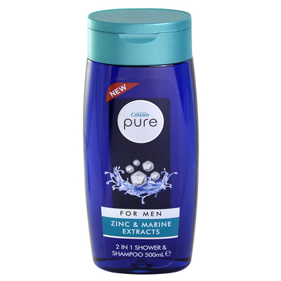 Cussons Pure For Men 2 in 1 Shower & Shampoo Gel Zinc & Marine Extracts 500ml - Case of 6