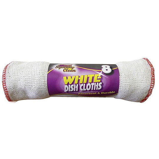 Squeaky Clean White Dish Cloths 8 Pack - Case of 10