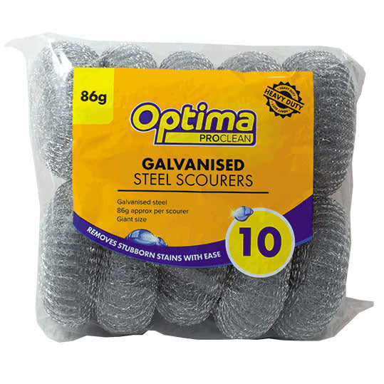 Optima Proclean Heavy Duty Galvanised Steel Scourers 86g 10 Pack