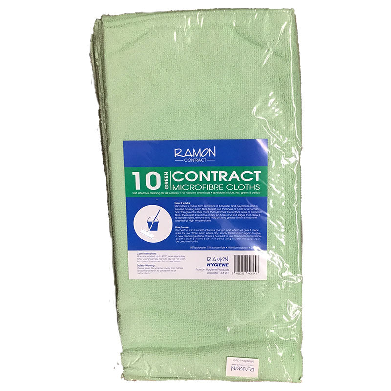Ramon Contract Microfibre Cloths Green 10 Pack Wholesale