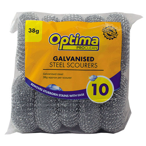 Optima Proclean Heavy Duty Galvanised Steel Scourers 38g 10 Pack