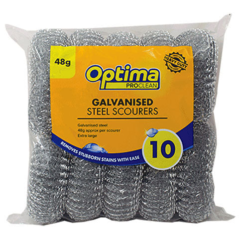 Optima Proclean Heavy Duty Galvanised Steel Scourers 48g 10 Pack