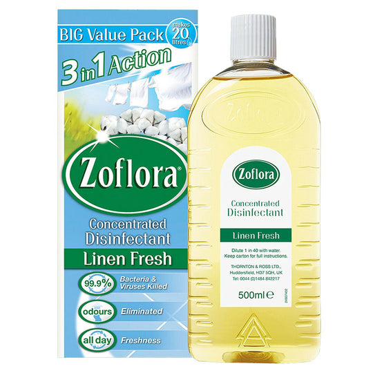 Zoflora Concentrated Disinfectant 3 in 1 Action Linen Fresh 500ml - Case of 6