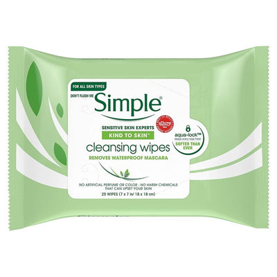 Simple Kind to Skin Cleansing Facial Wipes Sensitive Skin 25 Pack - Case of 6