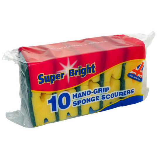 Super Bright Hand Grip Sponge Scourers 10 Pack - Case of 12