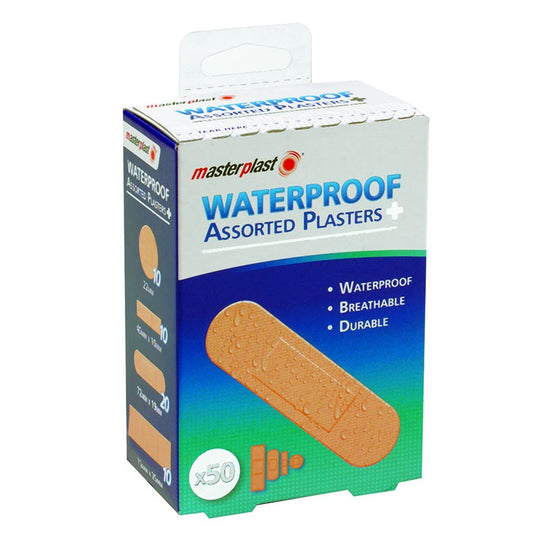 MasterPlast Assorted Waterproof Plasters 50 Pack - Case of 8