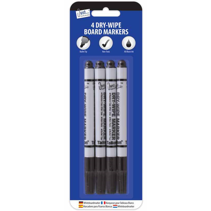 Board Markers Dry Wipe Pens Black 4 Pack