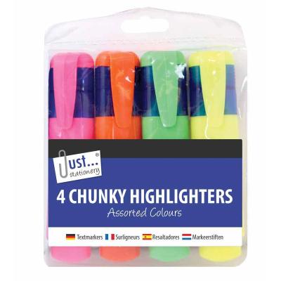 Chunky Highlighters Assorted Neon Colours 4 Pack - Case of 12