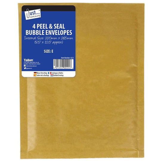 Bubble Envelopes Size E 220mm x 265mm 4 Pack