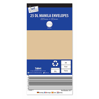 Manila Peal & Seal  DL Envelopes 80gsm 25 Pack - Case of 24