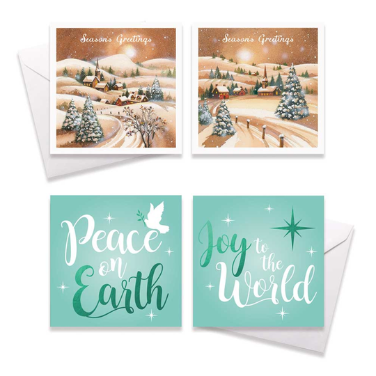 10 Square Boxed Church / Village scene Christmas Card