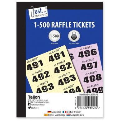Cloakroom Raffle Tickets 1-500 - Case of 12