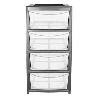 Plastic Storage Drawers 3 Tower Wide Platinum