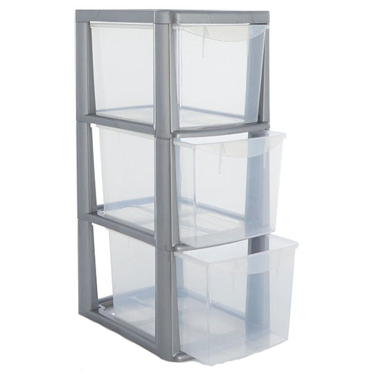 Plastic Storage Drawers 3 Tower Platinum