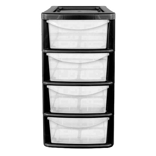 Plastic Storage Drawers 4 Tower Black