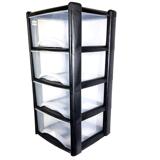 Plastic Storage Drawers 4 Tower Black