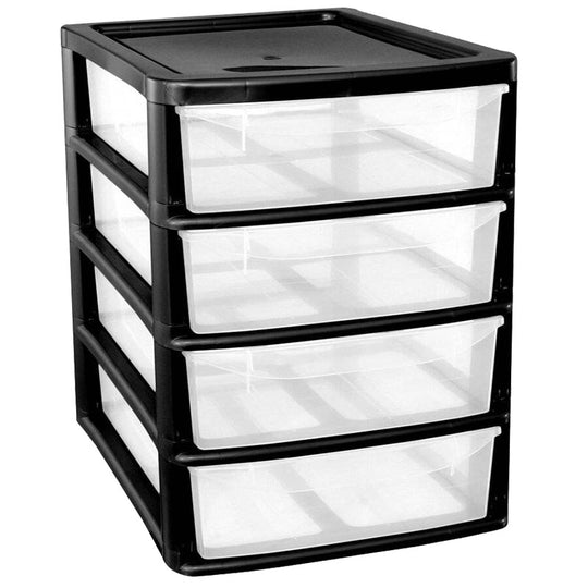 Plastic Storage Drawers 4 Tower A4 Slim Black