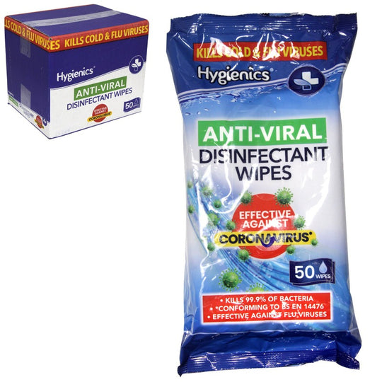 Hygienics Anti-Viral Disinfectant Wipes 50 Pack