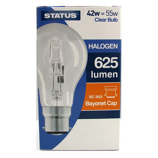 Status Halogen Clear Bulb Bayonet Cap BC Dimmable 42W Warm White Light - Case of 10
