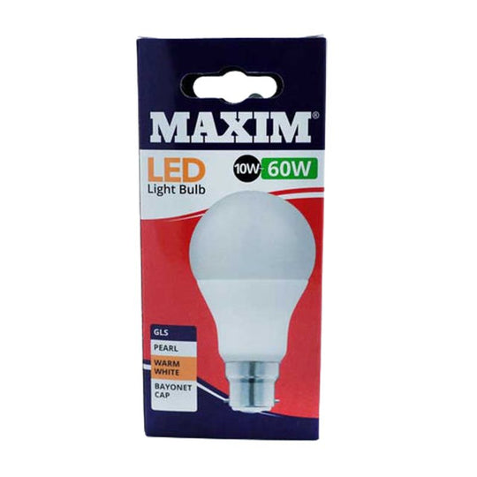 Maxim LED GLS BC Warm White Pearl 10W=60W - Case of 10