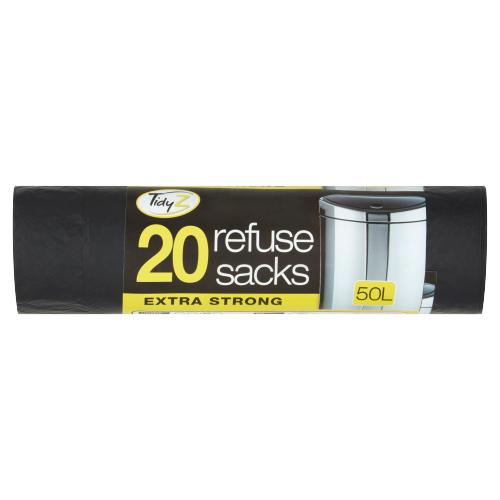 TidyZ Extra Strong Black Refuse Sacks Bags 50L 20 Pack Roll
