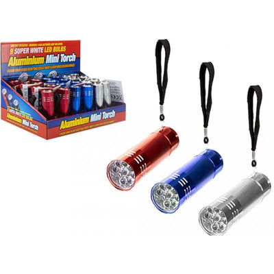Aluminium 9 LED Torch Assorted Colour