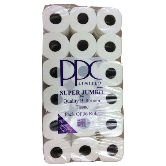 PPC Super Jumbo White Quality Toilet Paper 36 Roll Value Pack