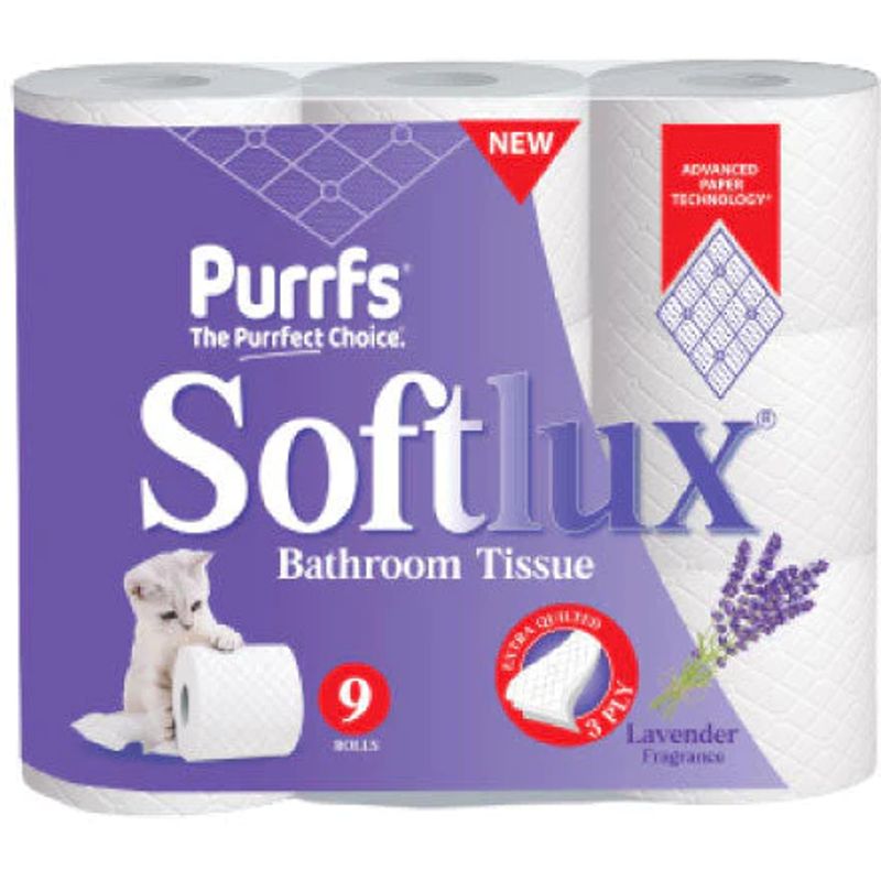 Purrfs Softlux 3 Ply Toilet Paper Lavender 9 Pack - Case of 5 Wholesale