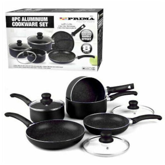 Prima Non Stick Carbon Steel Cookware Set Black 8 Piece