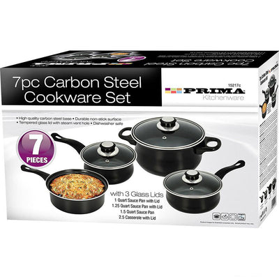 Prima Non Stick Carbon Steel Cookware Set Black 7 Piece