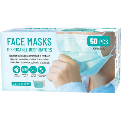 Disposable Face Masks 3ply 50 Pack