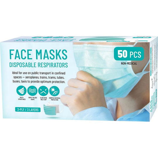 Disposable Face Masks 3ply 50 Pack