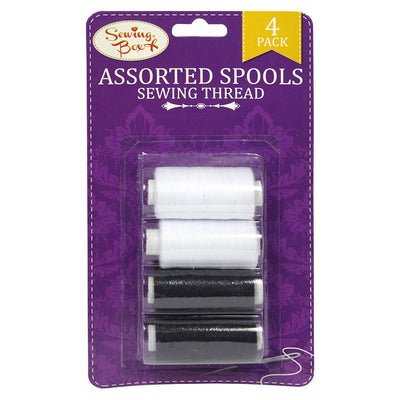 Sewing Box Assorted Spools Sewing Thread Black & White 4 Pack