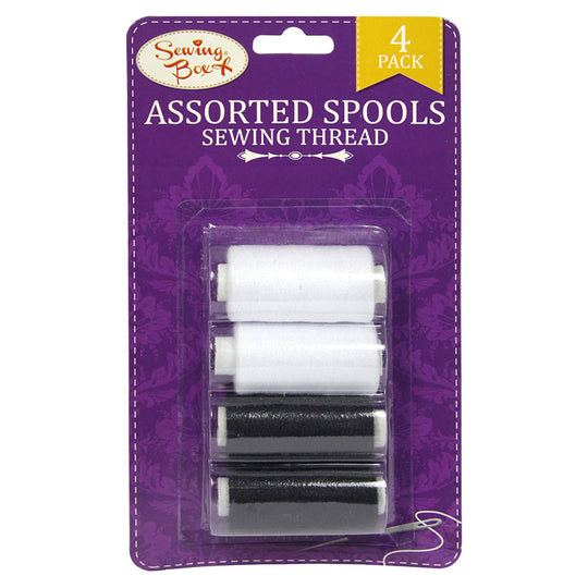 Sewing Box Assorted Spools Sewing Thread Black & White 4 Pack