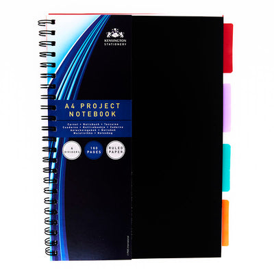 Spiral Bound A4 Project Notebook 4 Dividers 160 Pages - Case of 12