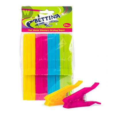Bettina Jumbo Storm Plastic Clothes Pegs 24 Pack - Case of 12