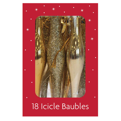 Xmas Icicle Baubles Gold 18 pack