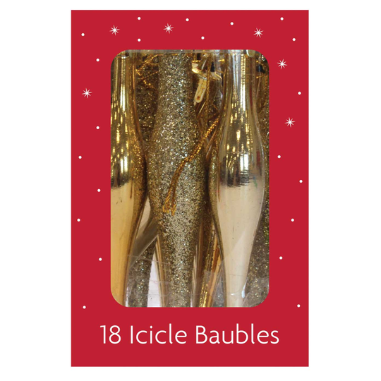 Xmas Icicle Baubles Gold 18 pack