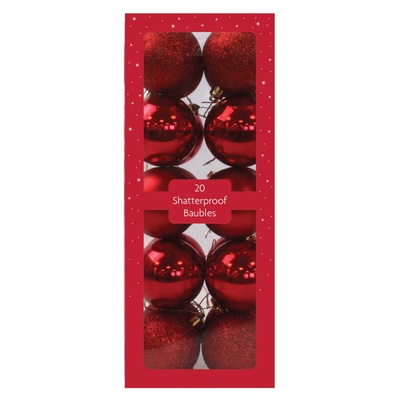 Xmas Shatterproof Baubles Red 20 pack