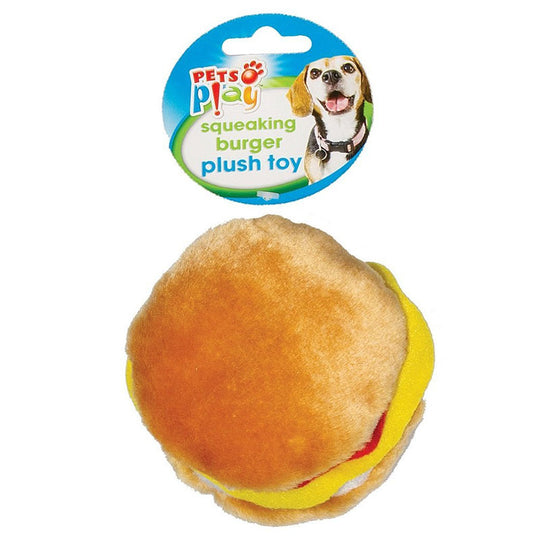 Pets Play Squeaky Burger & Hot Dog Plush Dog Toy 4 Assorted