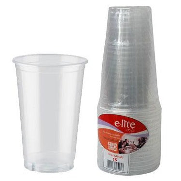 E-lite Style Disposable Plastic Drinking Cups Tumblers 1 Pint Clear 12 Pack