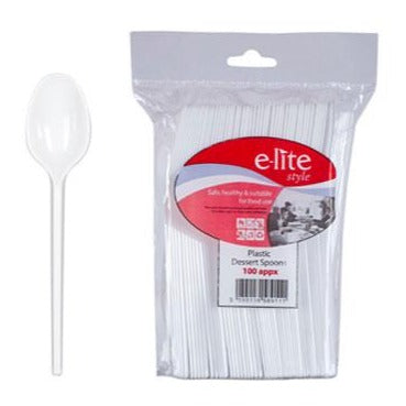 E-lite Style Disposable Plastic Dessert Spoons White 100 Pack