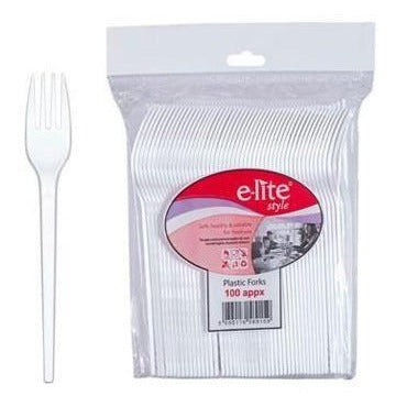 E-lite Style Disposable Plastic Forks White 100 Pack