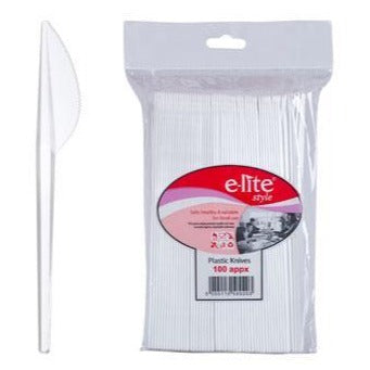 E-lite Style Disposable Plastic Knives White 100 Pack - Case of 20