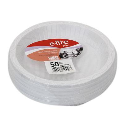 E-lite Plus Disposable Plastic Plates 18cm (7") White 50 Pack